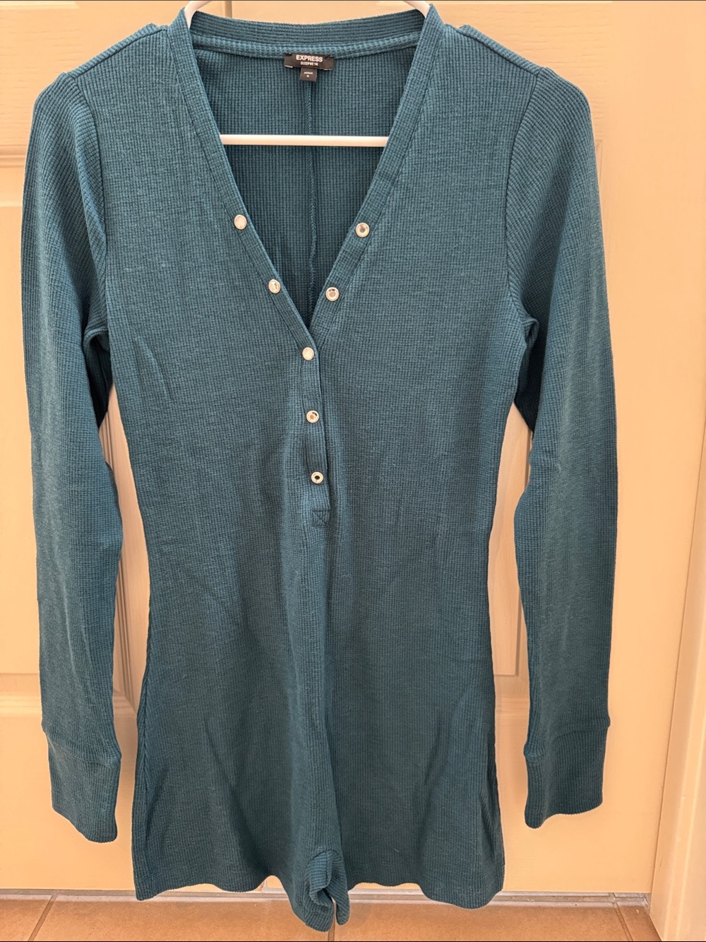 Express Teal Long-Sleeve One-Piece Henley Pajamas
